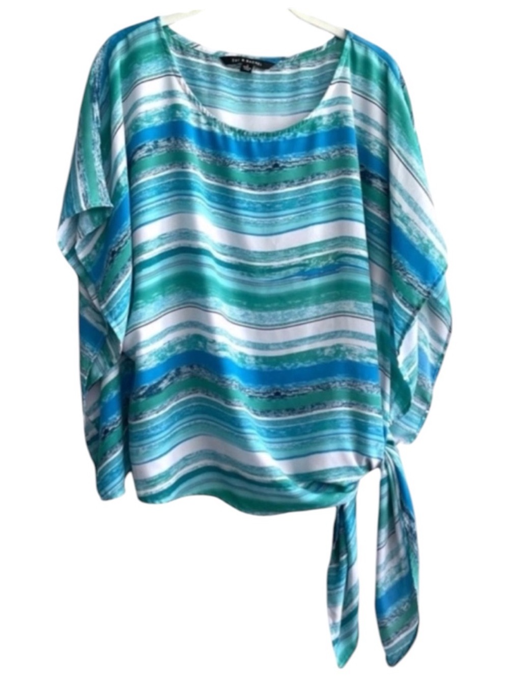 Zac & Rachel Oversized Blouse Side Tie Kimono Style Blue  Green White Size S